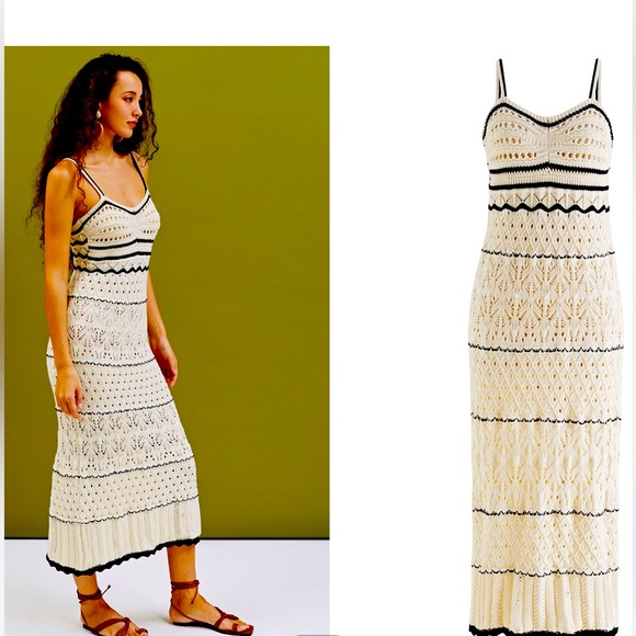 Olive+Oak BOHO CONTRASTING BINDING SWEETHEART POINTELLE CROCHET KNIT MAX… - Picture 8 of 14